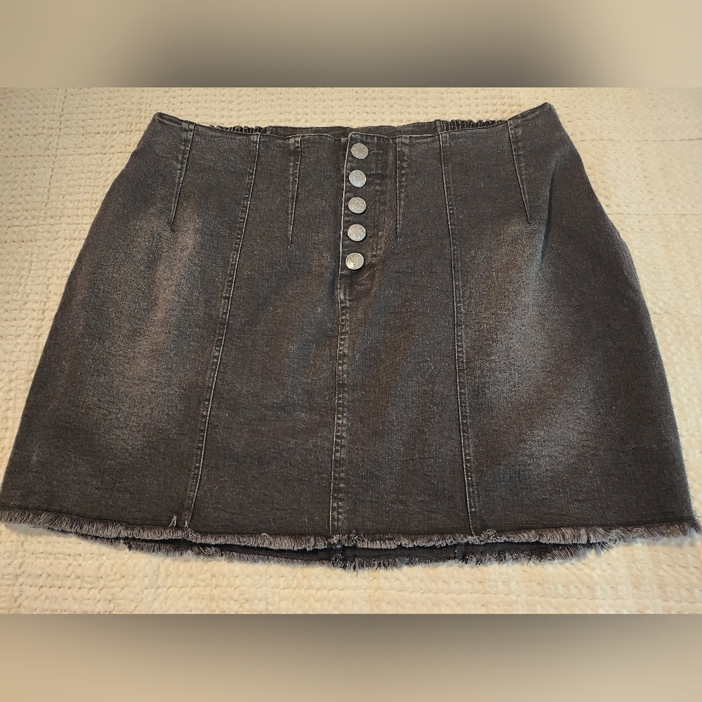 Soncy Women's Black Denim Button-Front Mini Skirt Sz 18-20 Grunge Summer Cotton
